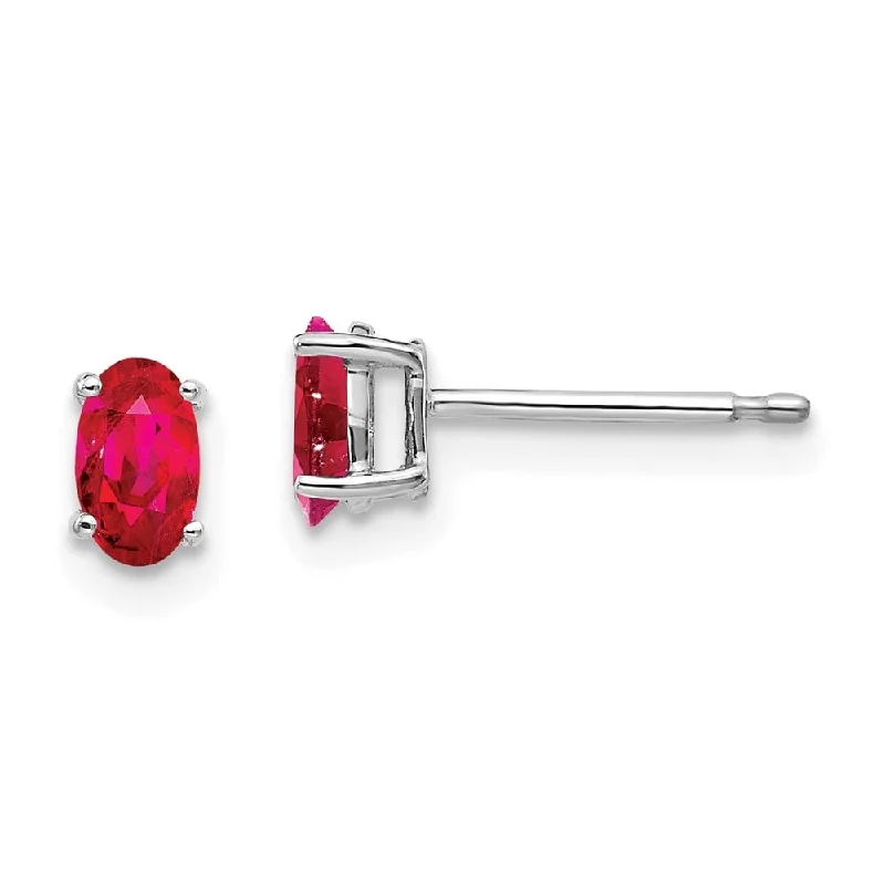 14k White Gold Ruby Stud Earrings (L-5 mm, W-3 mm)