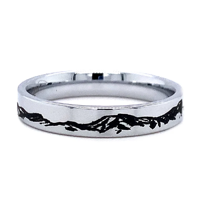 Narrow Tungsten Band with Mountain Engraving - "Rocky Ridge"