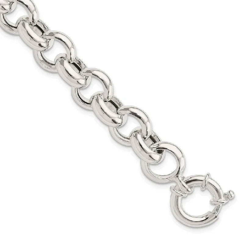 11.5mm Sterling Silver Hollow Rolo Chain Bracelet, 8 Inch