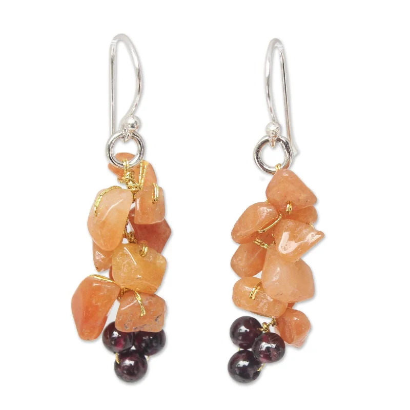 NOVICA Silver Afternoon Passion Aventurine Garnet Earrings (Thailand)