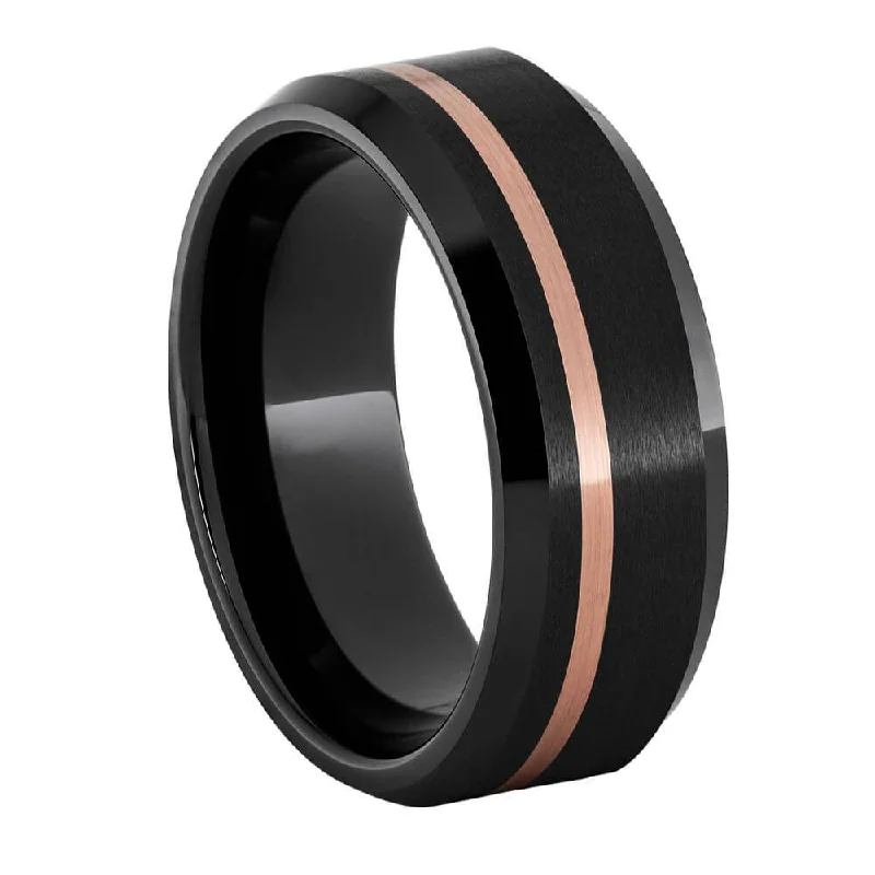 Beveled Black Ceramic with Rose Gold Inlay