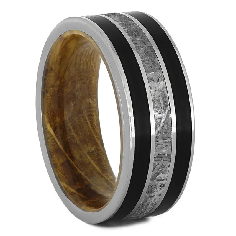 Whiskey Wood Men's Wedding Band With Jade & Meteorite