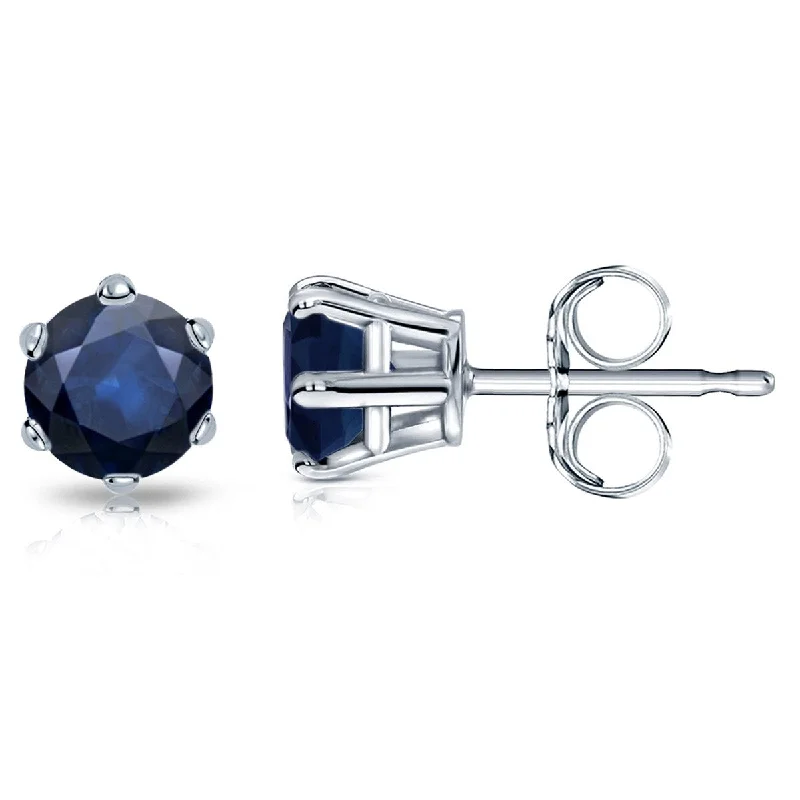 Auriya 14k Gold Round Sapphire Solitaire Stud Earrings 1ct TGW 6-Prong