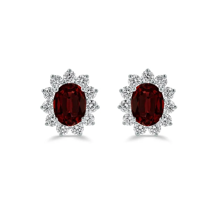 Auriya 3 1/5ct Iconic Oval-cut Garnet Halo Diamond Stud Earrings 1 1/4ctw 18k Gold