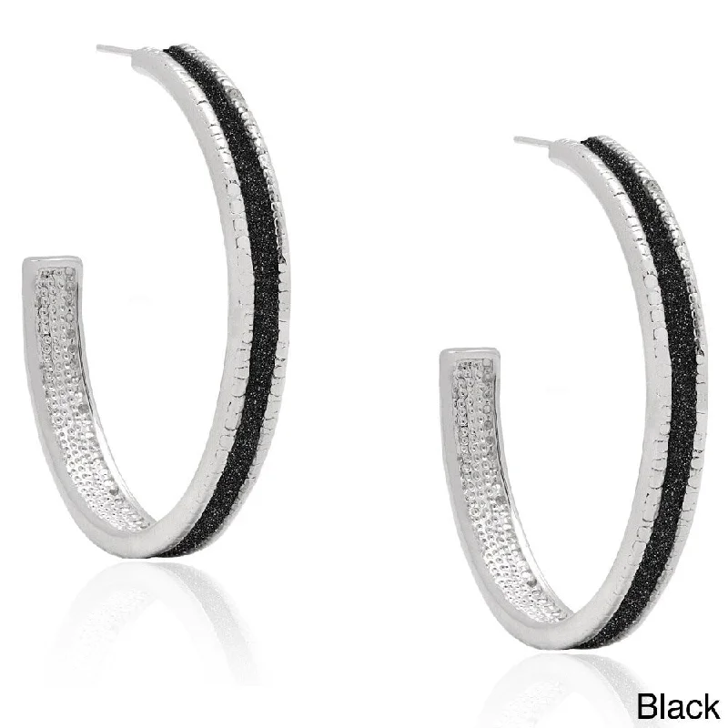 Finesque Silverplated Diamond Accent Hoop Earrings