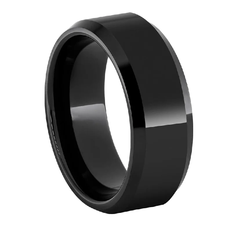 Beveled 8mm Black Ceramic Ring