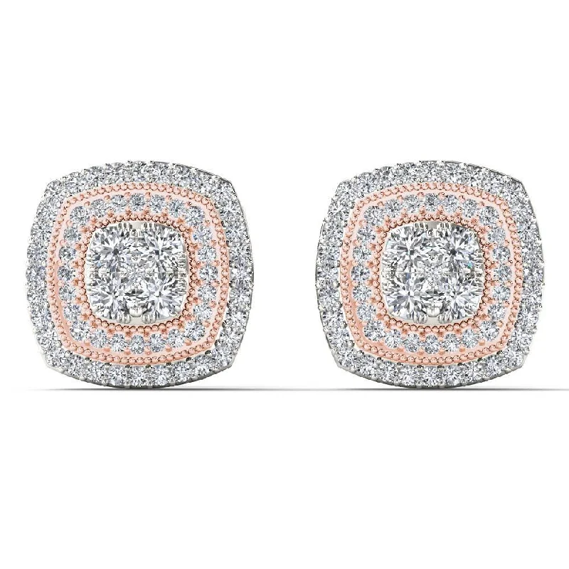 De Couer 10k Pink Two Tone White Gold 1/2ct TDW Diamond Cluster Halo Stud Earrings