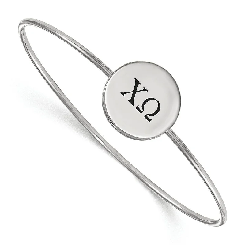 Sterling Silver Chi Omega Enamel Greek Letters Bangle - 8 in.