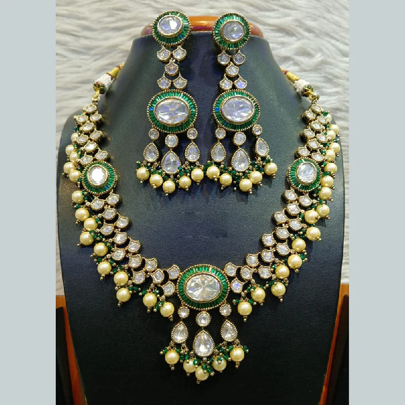 Jain Jewellers Gold Plated Polki Kundan Stone And Beads Necklace Set