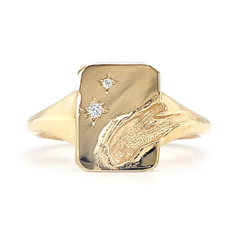 Diamond & Yellow Gold Signet Ring - "Van Gogh Sunflower"