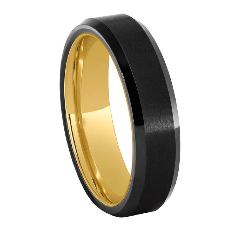 Yellow Gold Ring with Black Ceramic Overlay