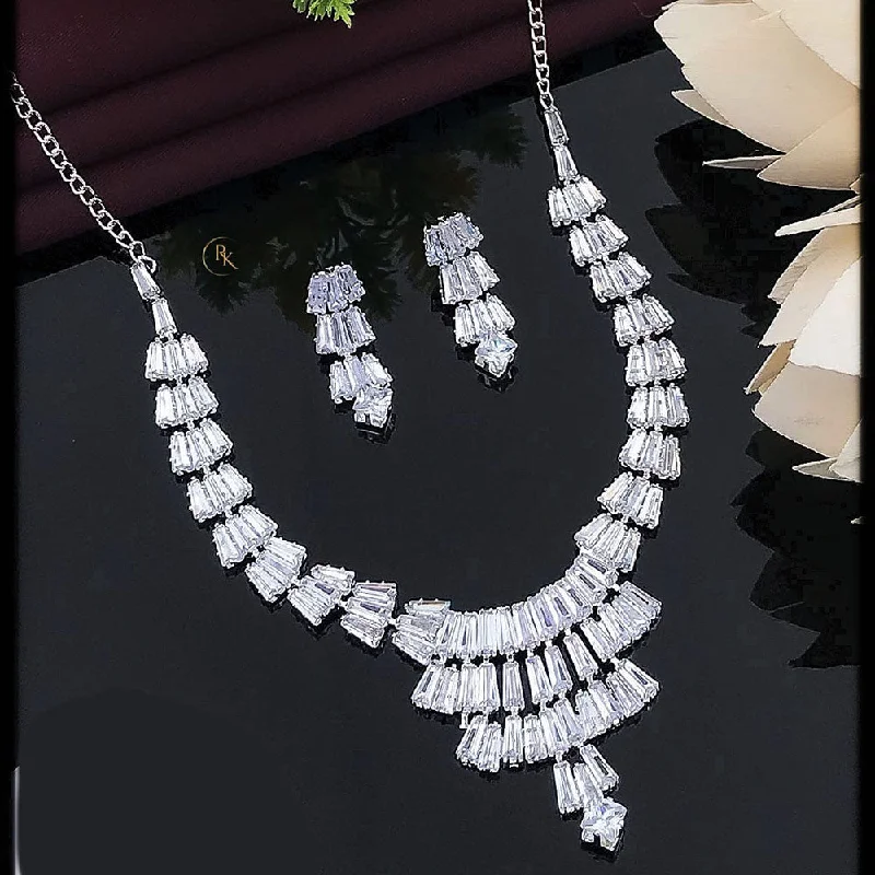 Akruti Collection Silver Plated Crystal Stone Necklace Set