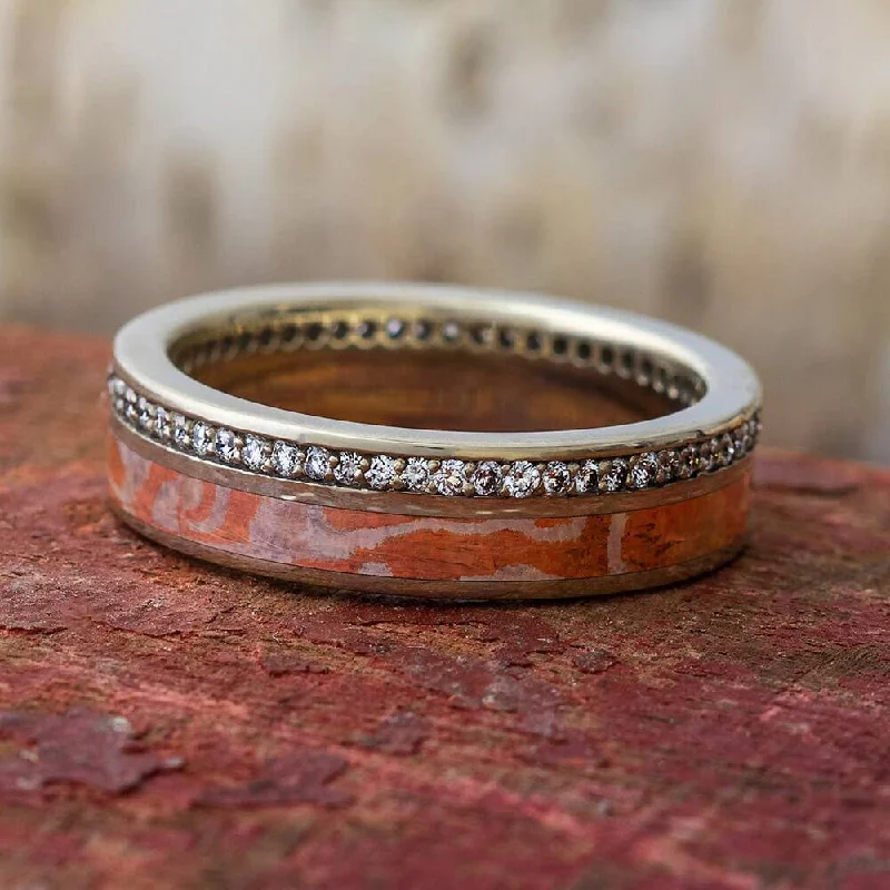 Diamond Eternity Wedding Band with Copper Silver Mokume