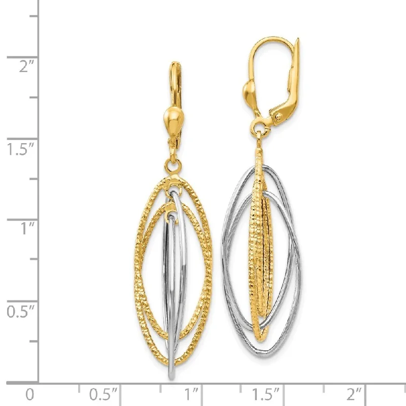 Diamond2Deal 14K Two-Tone Gold Dangle Earrings with Leverback (L-48 mm, W-11 mm)