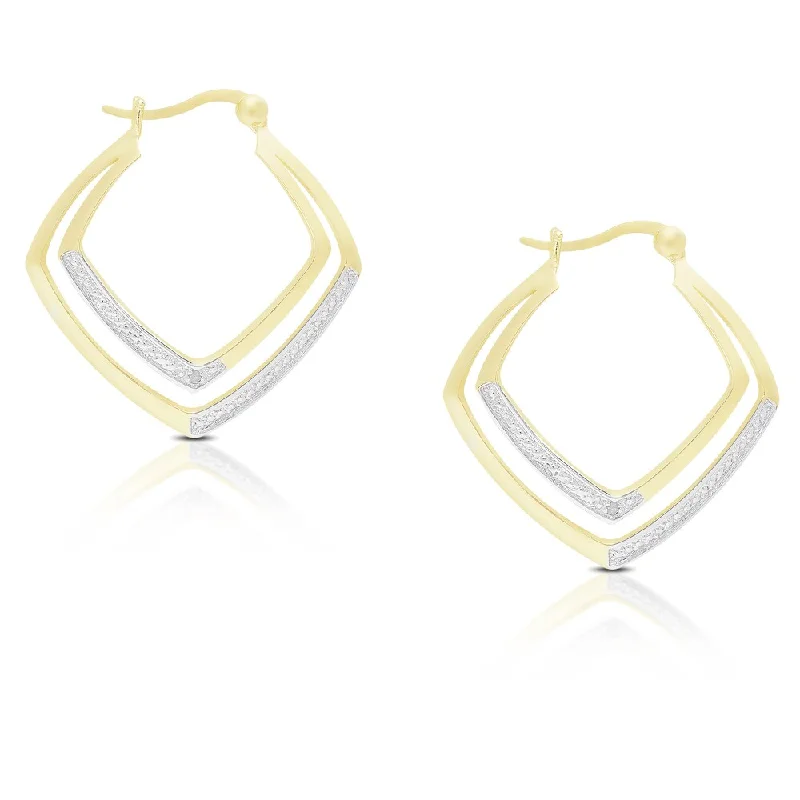 Finesque Gold Over Sterling Silver Diamond Accent Double Hoop Earrings