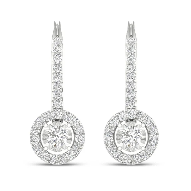 De Couer 10k Gold 1/2ct TDW Diamond Halo Dangle Earrings