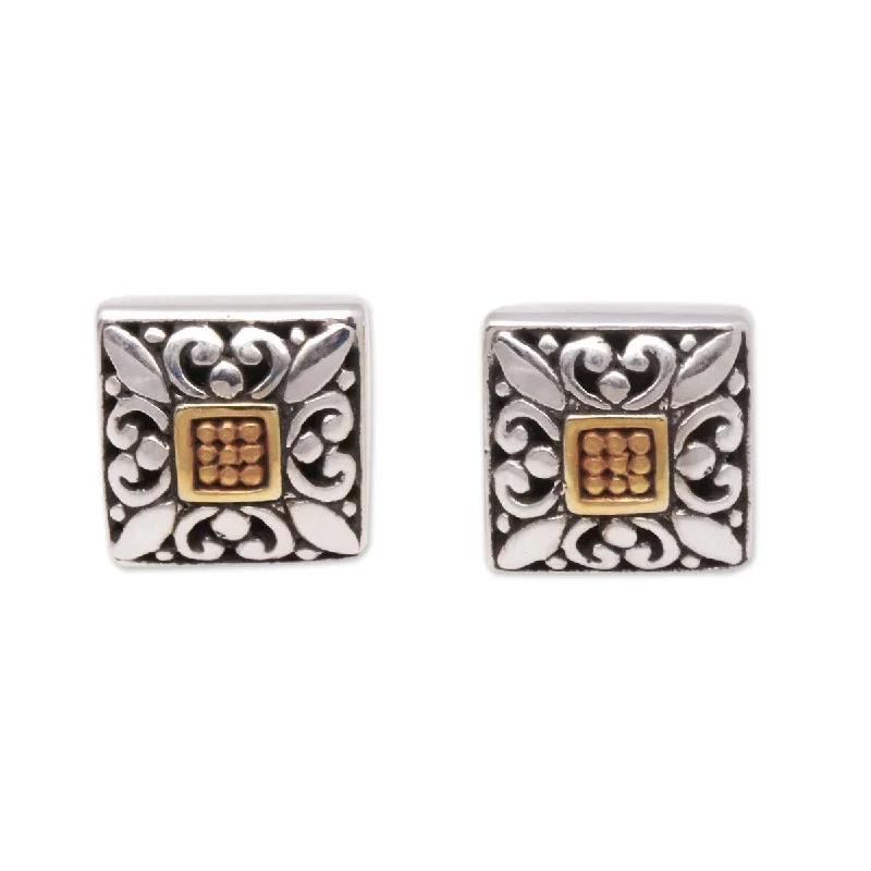 NOVICA Window Glam, Gold accented sterling silver stud earrings - 0.4*0.4