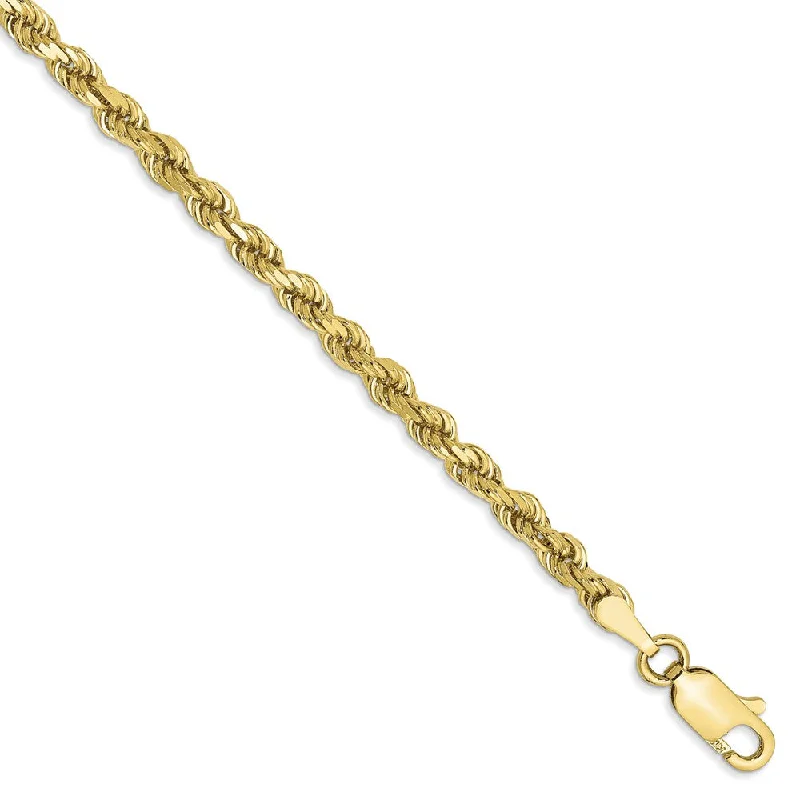 3.25mm 10k Yellow Gold Diamond Cut Solid Rope Chain Anklet or Bracelet