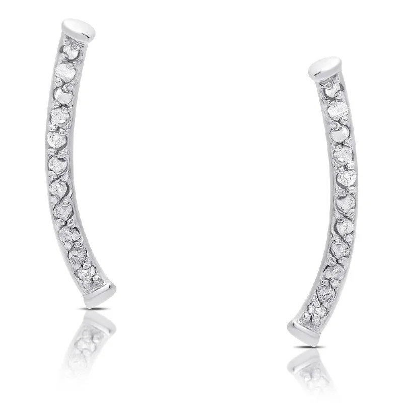 Finesque Sterling Silver 1/8ct TDW Diamond Curved Climber Earrings