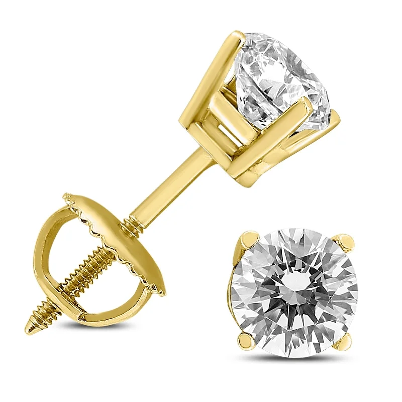 Marquee 1/2 Carat TW Certified Round Diamond Solitaire Stud Earrings in 14K Yellow Gold with Screw Backs