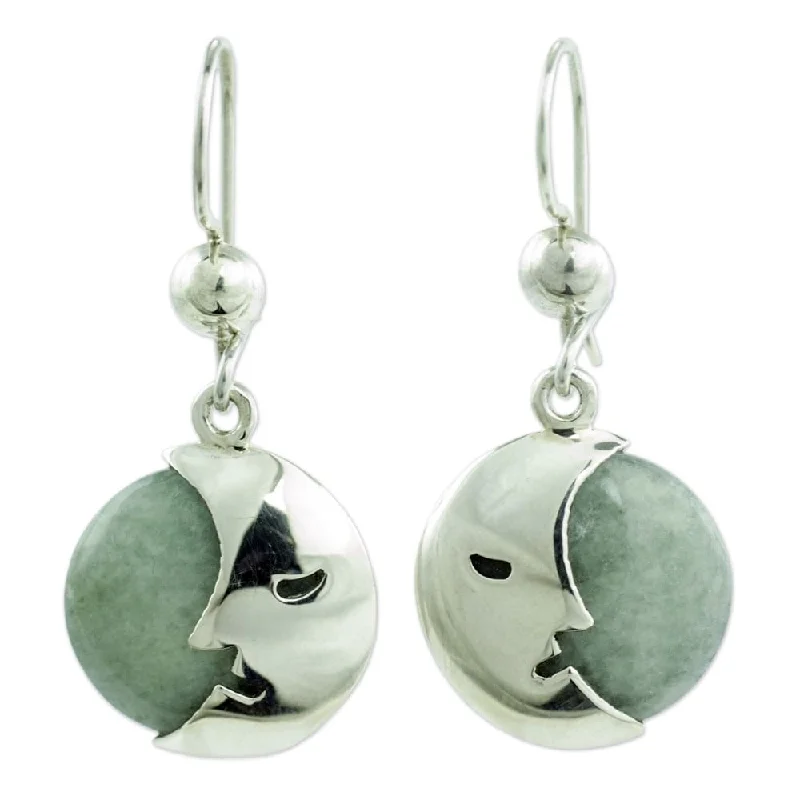 Handmade Sterling Silver 'Cool Crescent Moon' Jade Earrings (Guatemala) - 1.4" L x 0.7" W x 0.2" D - 1.4" L x 0.7" W x 0.2" D