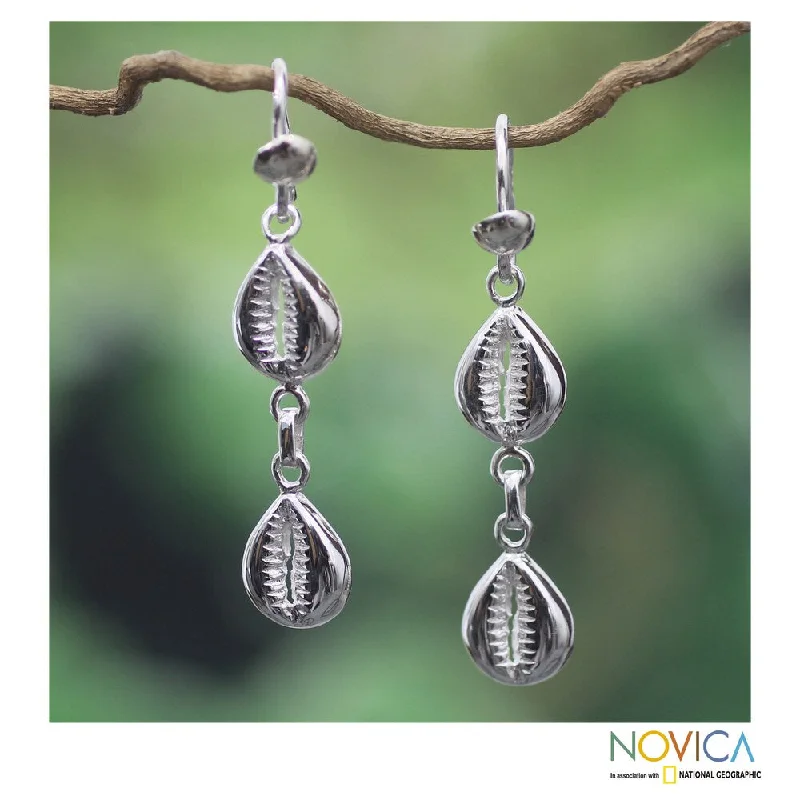 Handmade Sterling Silver 'Double Abundant Cowrie' Earrings (Ghana)