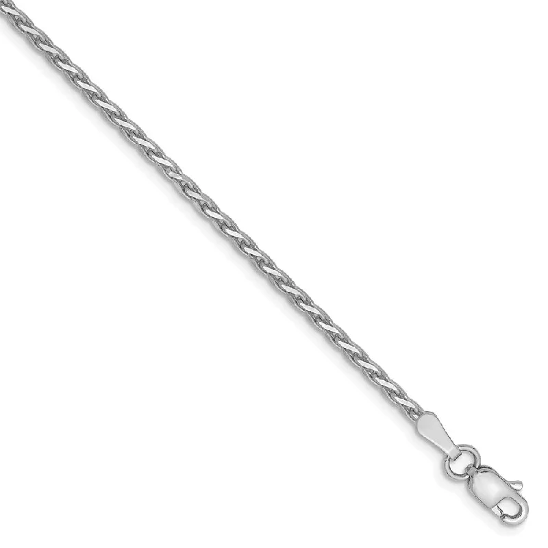 1.9mm, 14k White Gold, Solid D/C Round Wheat Chain Bracelet