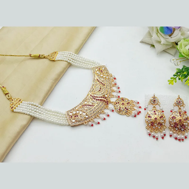 SP Jewellery Gold Plated Austrian Stone And Pearls Necklace Set