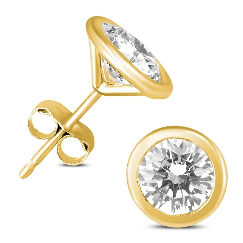 Marquee 1 Carat TW Certified Bezel Diamond Solitaire Stud Earrings in 14K Yellow Gold