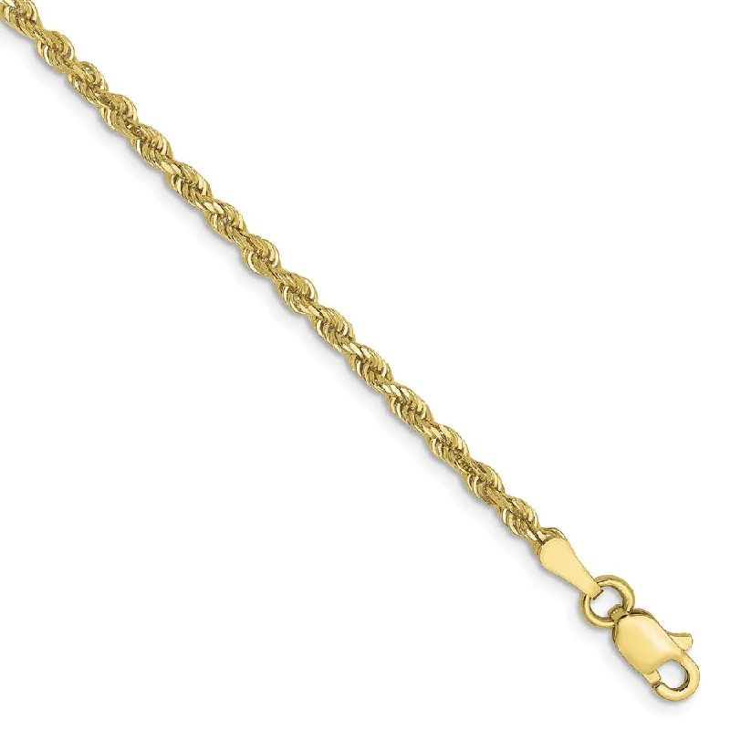 2.5mm 10k Yellow Gold Solid Diamond Cut Rope Chain Bracelet