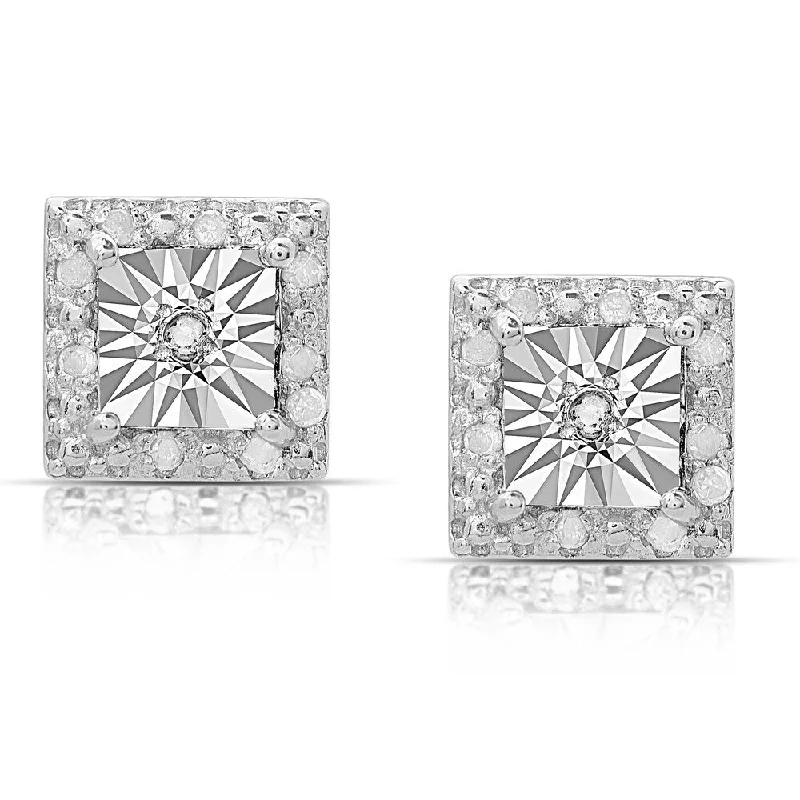 Finesque Sterling Silver 1/10ct TDW Diamond Miracle Plate Square Stud Earrings (I-J, I2-I3)