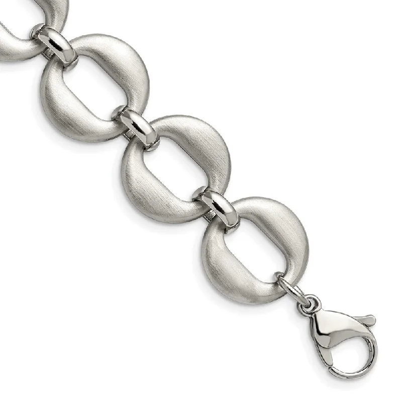 20mm Stainless Steel Brushed Oval Link Chain Bracelet, 7.5 - 8 Inch