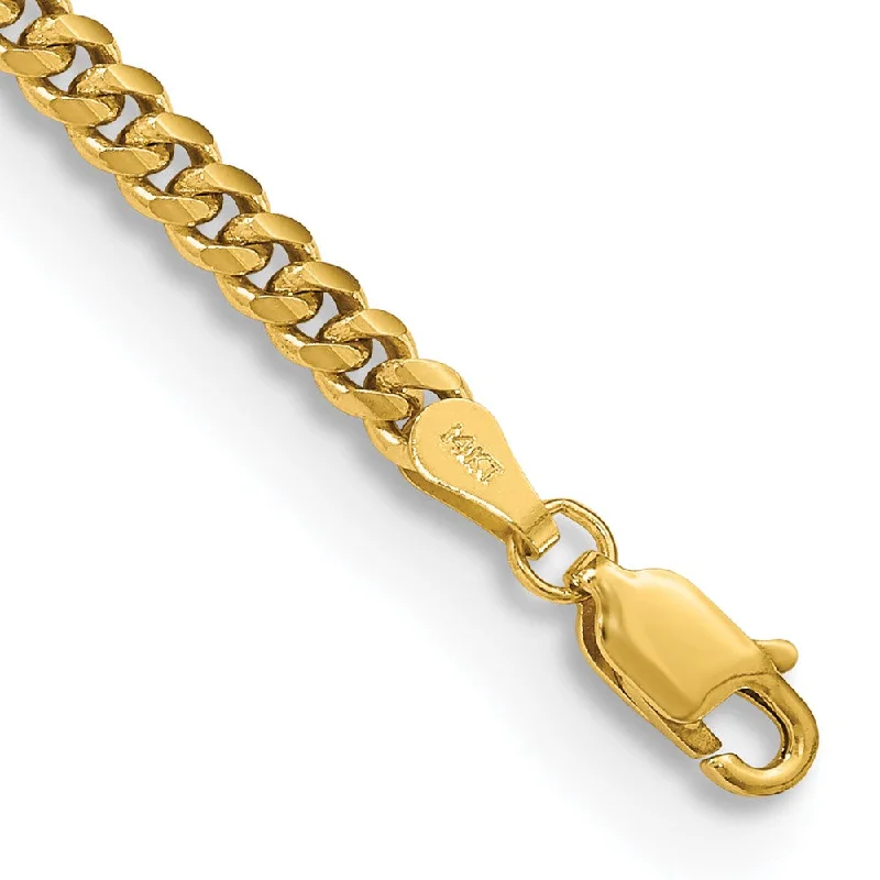 3.5mm 14k Yellow Gold Solid Miami Cuban (Curb) Chain Bracelet