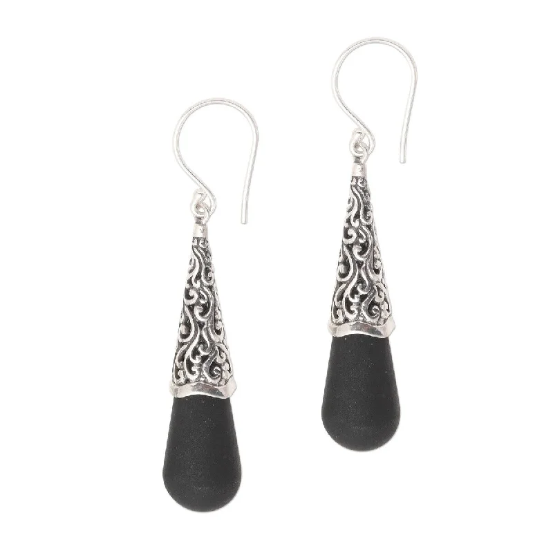 NOVICA Traditional Shadow, Sterling silver and lava stone dangle earrings - 2.2*0.4