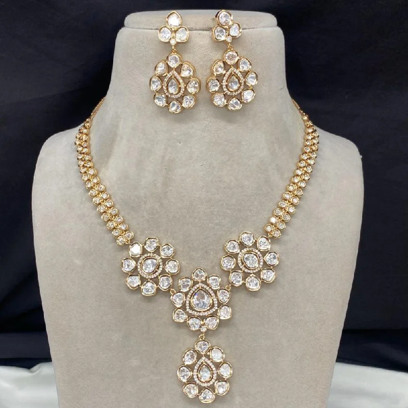 Amoliya Jewels Gold Plated Polki Kundan Stone Necklace Set