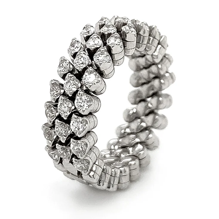 18K White Gold Three Row Expandable Brevetto Diamond Ring