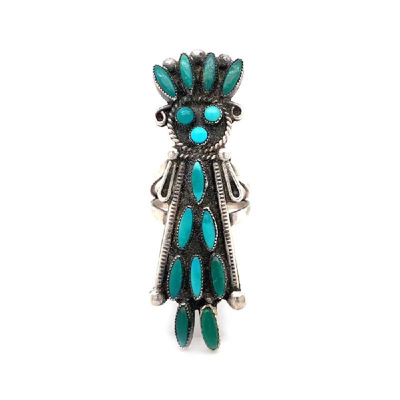 Estate Sterling Silver & Turquoise Navajo Ring - "Kachina"