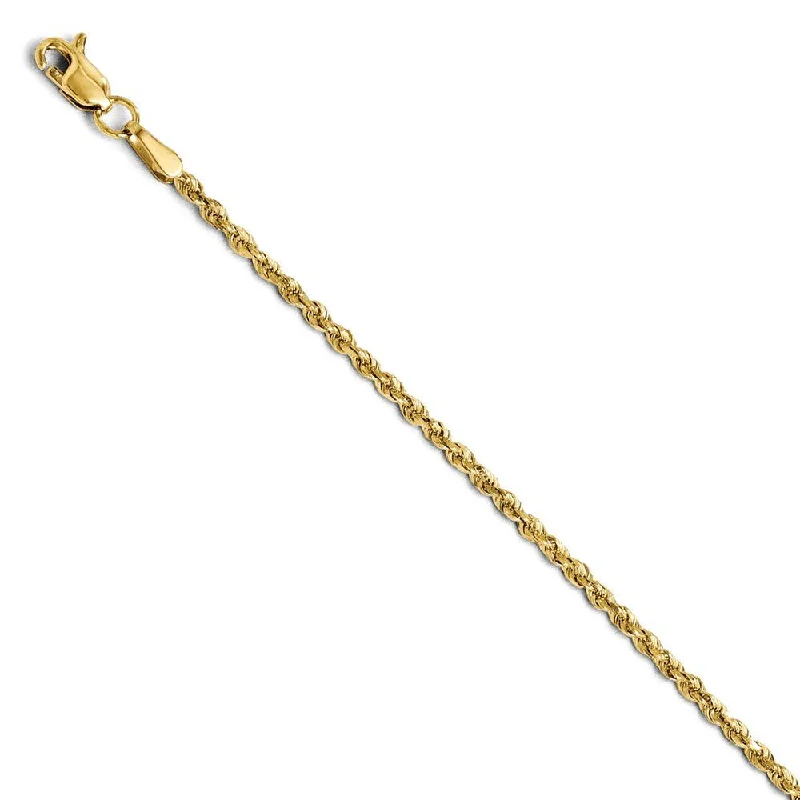 1.75mm 14k Yellow Gold Solid Diamond Cut Rope Chain Bracelet