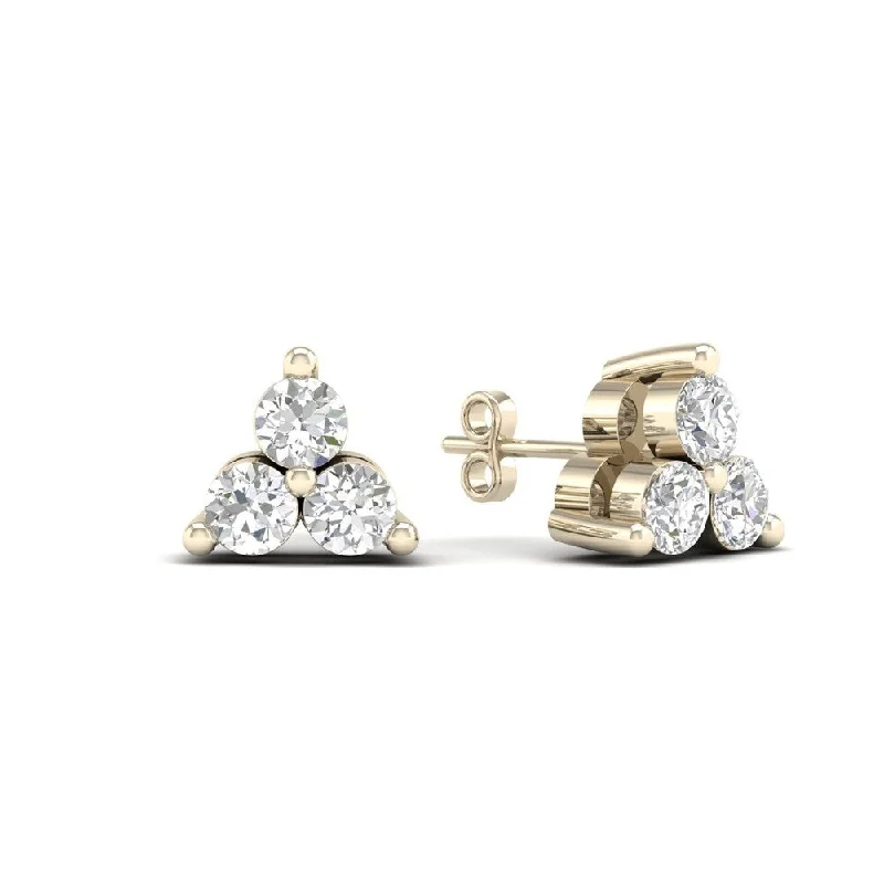 De Couer 10k Yellow Gold 1/3ct TDW Diamond Three Stone Stud Earrings