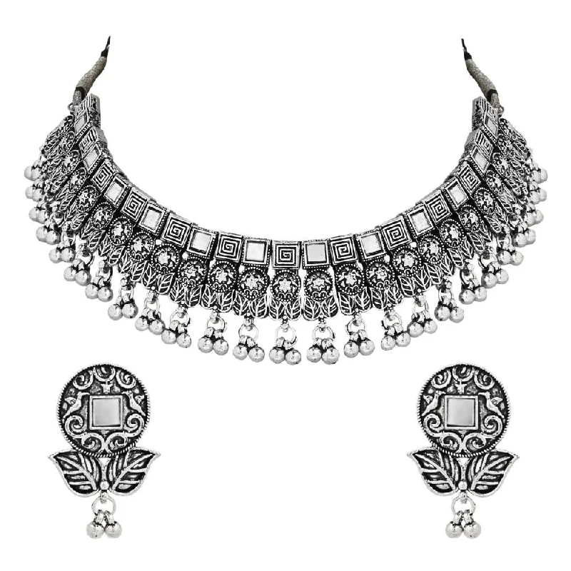 Etnico Ethnic Silver Oxidized Traditional Afghani Choker Necklace Jewellery Set for Women (MC135OX)