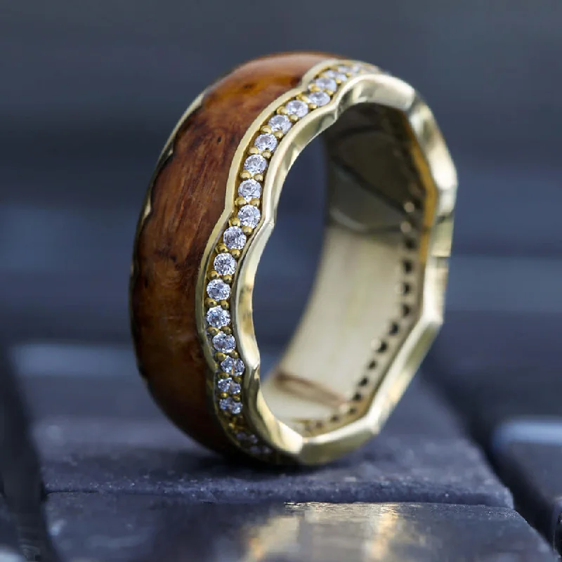 Teak Wood Crown Ring with Diamond Eternity