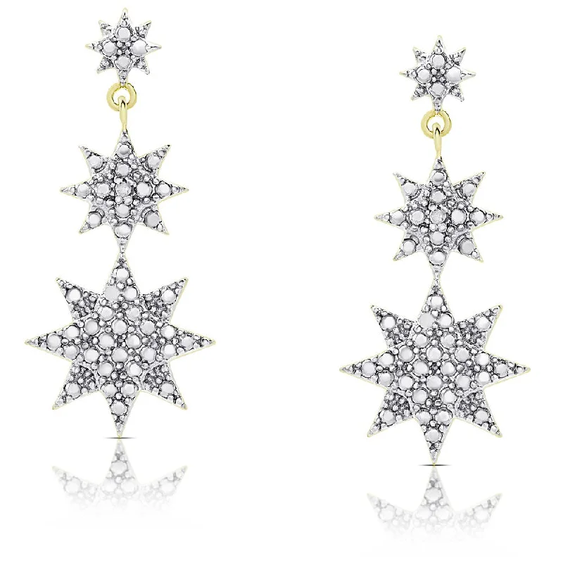 Finesque Gold Over Silver or Sterling Silver Diamond Accent Graduated Star Dangle Earrings