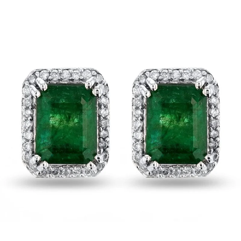 Auriya 14k White Gold 3 1/5ct Emerald and 3/8ct TDW Diamond Earrings - Green