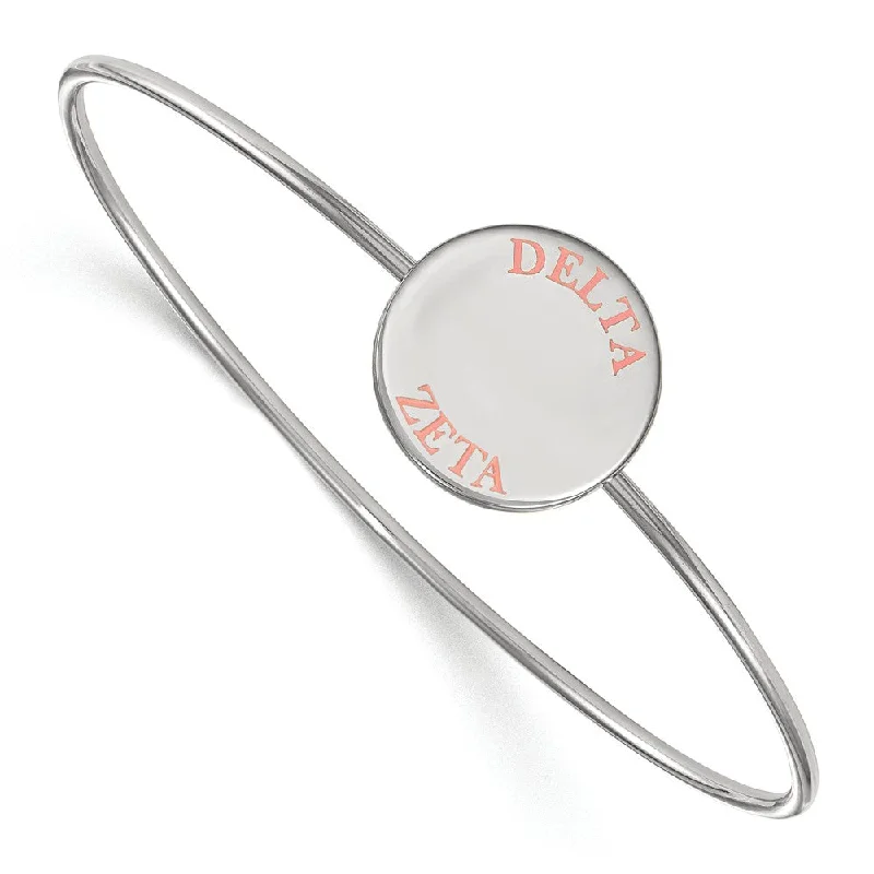 Sterling Silver Delta Zeta Enamel Coral Letters Bangle - 7 in.