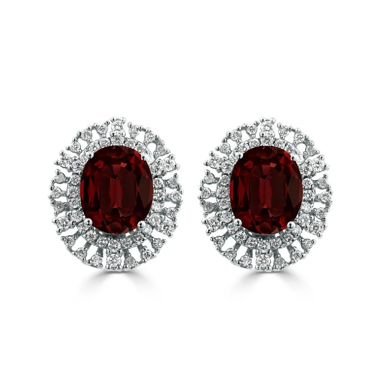 Auriya 5 5/8ct Fancy Oval-cut Garnet Halo Diamond Earrings 1 1/10cttw 18K Gold