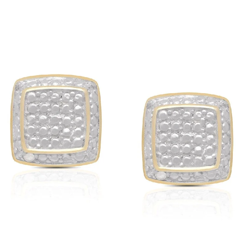 Finesque Two Tone Sterling Silver Diamond Accent Square Stud Earrings