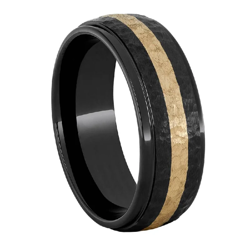 Moon Textured Yellow Gold Inlaid in Black Ceramic