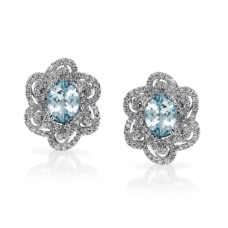 Auriya 1 1/2ct Fancy Oval-cut Aquamarine Halo Diamond Stud Earrings 9/10ctw 18k Gold