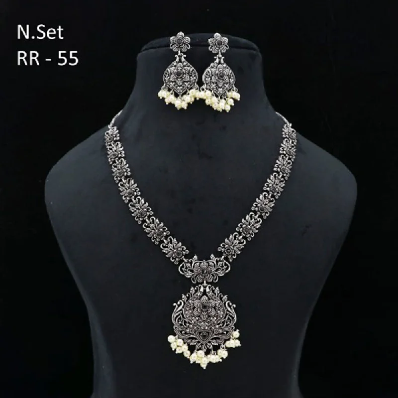 Bhavi Jewels Oxidised Plated Pearl Necklace Set