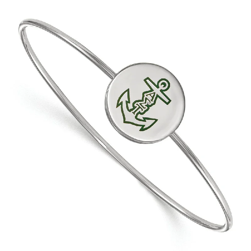 Sterling Silver Alpha Sigma Tau Enamel Anchor Bangle - 7 in.